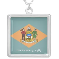 State of Delaware Flag Silver Plated Necklace