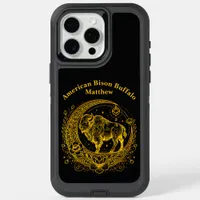 Bison Standing in a Floral Crescent Moon Design iPhone 15 Pro Max Case