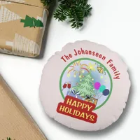 Happy Holidays Seasonal Christmas Home Decor Round Pillow