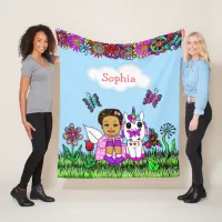 Personalized Fairy, Flowers and Butterflies Girl's Fleece Blanket