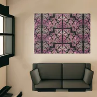 Modern fractal pattern, blush colors on black  rug