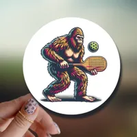 Bigfoot Playing Pickleball Funny Cartoon  Classic Round Sticker