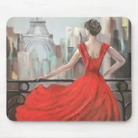 Fashionable Woman Wearing a Red Dress in Paris Mouse Pad