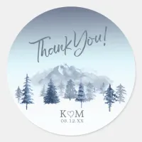 Mountain Landscape Wedding Thank You Blue ID787 Classic Round Sticker