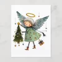 Cute Angel with a Christmas Tree Postcard