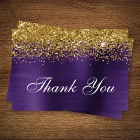 Gold Glitter Dark Violet Purple Ombre Foil Thank You Card