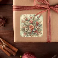 Elegant Vintage Christmas Flowers  Square Sticker