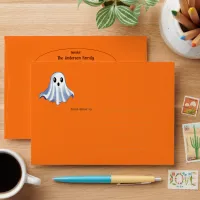 Cute Ghost on Halloween Orange Envelope