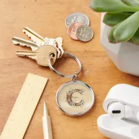 Dainty Monogram C: Floral & Vines Personalizable Keychain