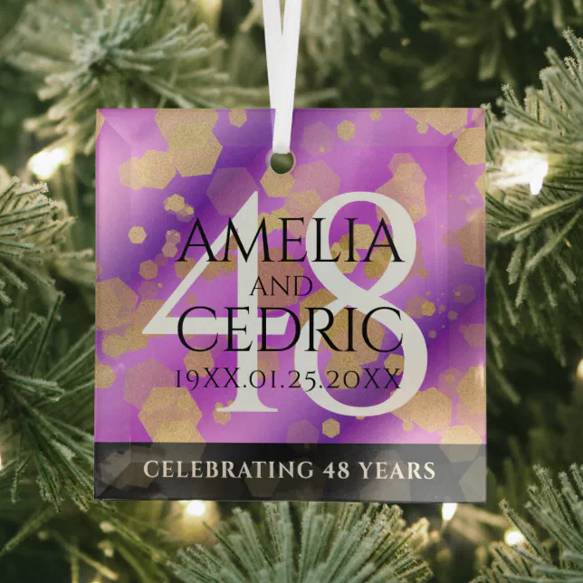 Elegant 48th Amethyst Wedding Anniversary Glass Ornament