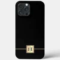 Elegant Black and Gold Shiny Professional Monogram iPhone 13 Pro Max Case