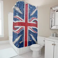 Vibrant Mosaic Union Jack Flag Stained Glass  Shower Curtain