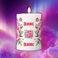 Monogrammed Name Pink Roses | Pillar Candle