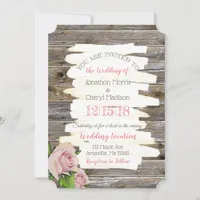 Weathered Wood Pink Floral Wedding Invitation