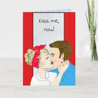 Hand drawn Retro Art Couple's Kiss Me Card