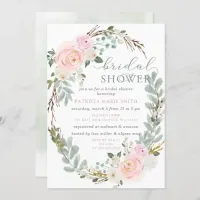 Modern Elegant Sage Pink Floral Bridal Shower Invitation