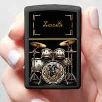 White Gold Drum Set with Cowboy Design Zippo Lighter