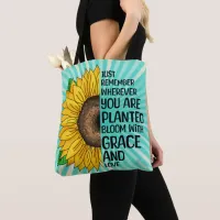 Inspirational Quote and Hand Drawn Sunflower Tote Bag