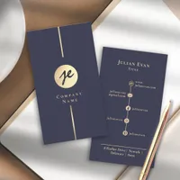 Elegant Navy Blue Gold Luxe Handwriting Monogram Business Card