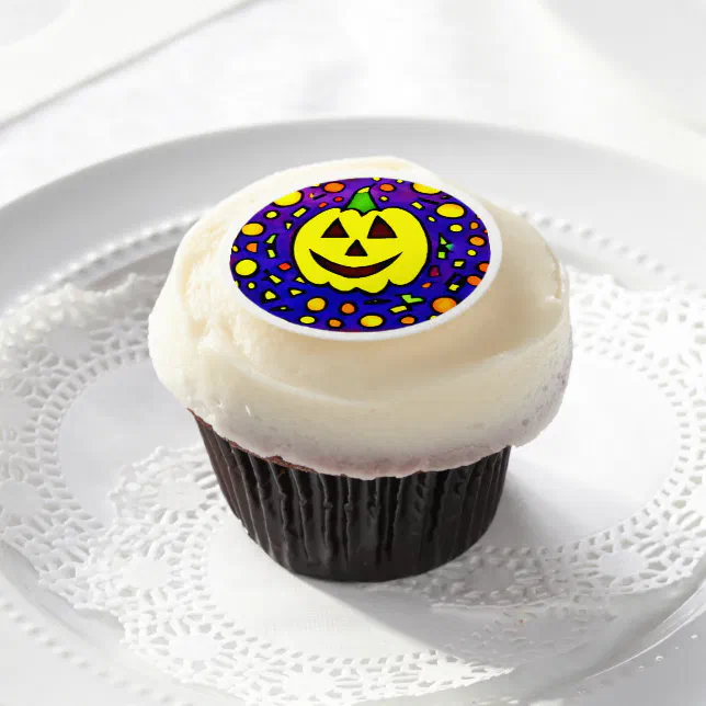Halloween simple yellow pumpkin in confettis edible frosting rounds