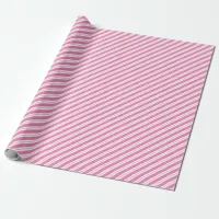 Pink and White Multi-Width Diagonal Stripe Wrapping Paper