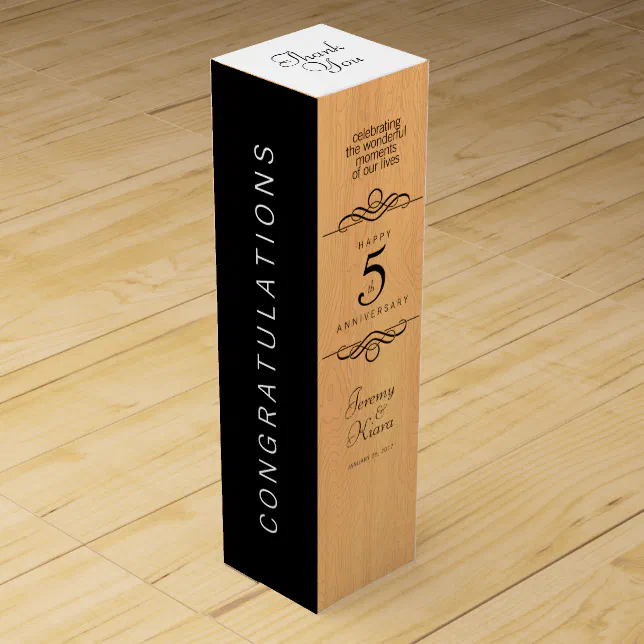 Elegant 5th Wood Wedding Anniversary Celebration Wine Box