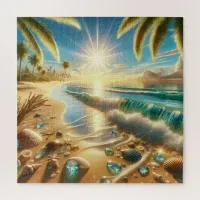 Magical Coastline with Blue Waves and Sea Glass Jigsaw Puzzle