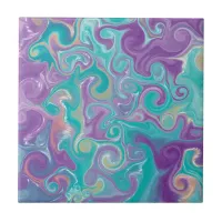 Purple, Blue, Gold and Teal swirls  Ceramic Tile