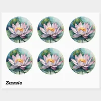 Watercolor Pink Lotus Flower  Classic Round Sticker