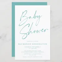 Budget Teal Blue Simple Script Baby Shower