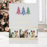 Festive Multi-Colored Christmas Pagoda Tree Foil Holiday Card