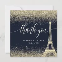 Paris Eiffel Tower Gold Glitter Wedding  Thank You Card