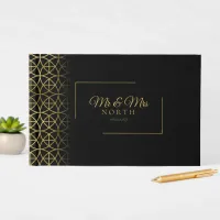 Geometric Wedding Party Supplies Gold/Black ID477 Guest Book