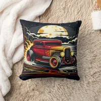 Hot rod glides beneath a moonlit sky throw pillow