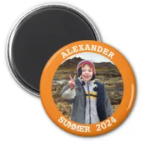 Personalized Round Family Photo Orange Magnet