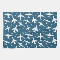 Airplane Pattern Dark Blue and White Aviation Kitchen Towel