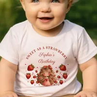 Strawberries Sweet Watercolor Girl 1st Birthday Baby T-Shirt