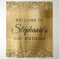 Glittery Gold Foil 21st Birthday Party Welcome Tapestry