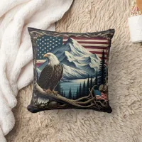 Majestic Eagle Perched Near American Landscape Throw Pillow