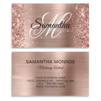 Glittery Rose Gold Foil Fancy Monogram Business Card