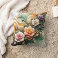 Beautiful Decorative Roses on Colorful Background Throw Pillow