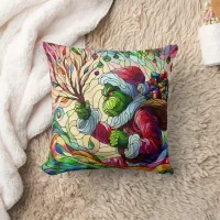 Grinch in Santa outfit with gifts during winter Throw Pillow