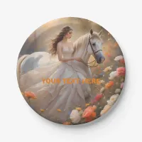 Bride & White Stallion Horse Standing in a Meadow Paper Plates