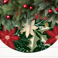 Festive Poinsettia and Holly Christmas Brushed Polyester Tree Skirt