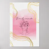 Friendly Reminder Watercolor & Line Art Hot Pink Poster