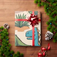 Adorable Cartoon Dinosaurs on Beige Gift  Wrapping Paper