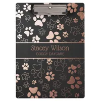 Rose Gold And Charcoal Paw Print Pattern Clipboard