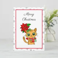 Merry Christmas | Orange Cat with Poinsettia