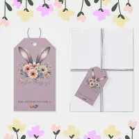 Easter Floral Bunny Rabbit Ears Family Name Purple Gift Tags