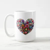 Floral Heart Pixel Art Personalized Coffee Mug